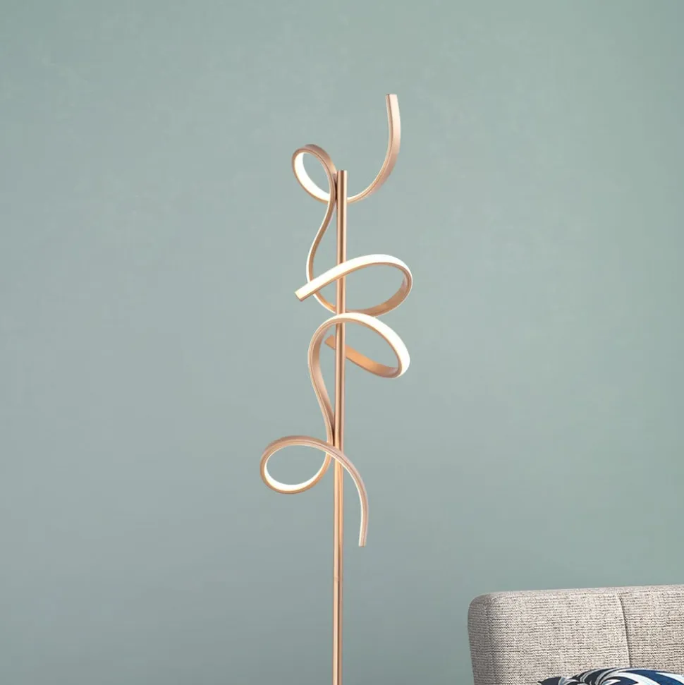 LED-gulvlampe Curls, messing, metal, 156 cm høj, dæmpbar