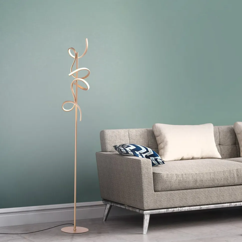 LED-gulvlampe Curls, messing, metal, 156 cm høj, dæmpbar
