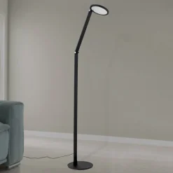 LED-gulvlampe Fati, højde 136 cm, sort, aluminium, dæmper