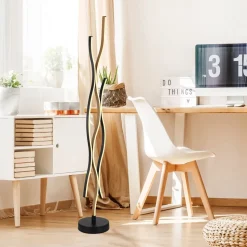 LED-gulvlampe Geronimo, højde 135 cm, sort/trælook