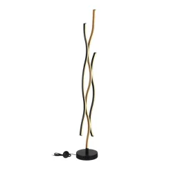 LED-gulvlampe Geronimo, højde 135 cm, sort/trælook