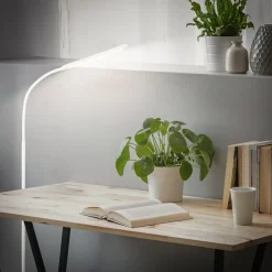 LED-gulvlampe Mura, hvid, højde 170 cm, metal, touch-dimmer