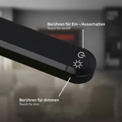 LED-gulvlampe Mura, sort, højde 170 cm, metal Touchdimmer