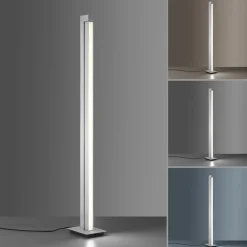LED-gulvlampe PURE Lines, sølv, fjernbetjening, 140 cm
