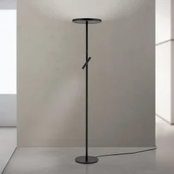 LED-gulvlampe Teide, sort, metal, læselampe, dæmper