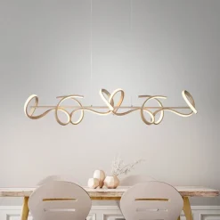 LED-hængelampe Curls, messing, metal, 99 cm lang, dæmpbar