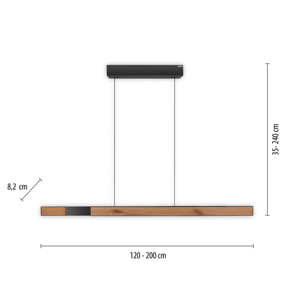 LED-hængelampe PURE Moto-Rise, eg/sort perle, aluminium, CCT