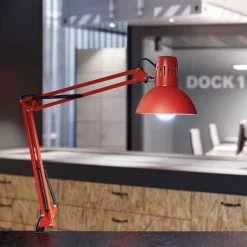 LED-klemmelampe MAULstudy, rød, stål, højde 44 cm, E27