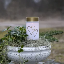 LED-lampe med jordspyd Hearty, hvid/guld 12 cm plast