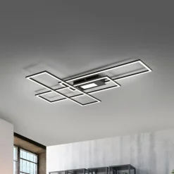 LED-loftlampe Asmin, CCT, sort, 98,9x69,4cm