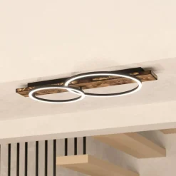 LED-loftlampe Boyal, brun, længde 78 cm, træ, 2 lyskilder.