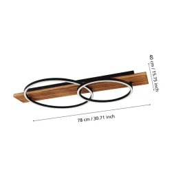 LED-loftlampe Boyal, brun, længde 78 cm, træ, 2 lyskilder.