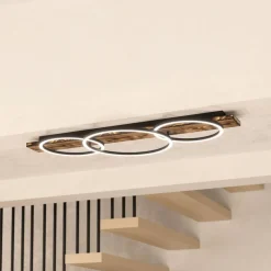 LED-loftlampe Boyal, sort, længde 101 cm, træ, 3 lyskilder.