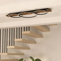 LED-loftlampe Boyal, sort, længde 101 cm, træ, 3 lyskilder.