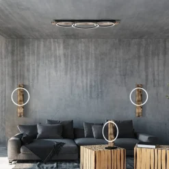 LED-loftlampe Boyal, sort, længde 101 cm, træ, 3 lyskilder.