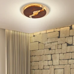 LED-loftlampe Nevis, rund, Ø 50 cm, brun-guld