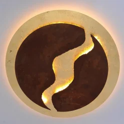 LED-loftlampe Nevis, rund, Ø 50 cm, brun-guld