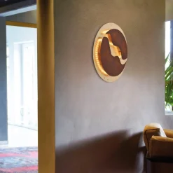 LED-loftlampe Nevis, rund, Ø 50 cm, brun-guld