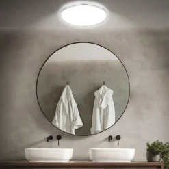 LED-loftlampe til badeværelset Pulap, Ø 42 cm, kromfarvet/hvid metal