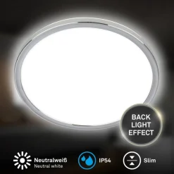 LED-loftlampe til badeværelset Pulap, Ø 42 cm, kromfarvet/hvid metal