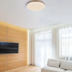 LED-loftslampe Doro Ø 45 cm træ mørk/hvid