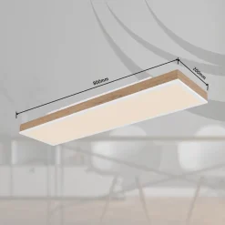 LED-loftslampe Doro, længde 80 cm, mørkt træ, træ, CCT