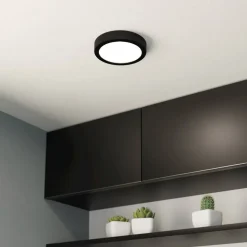 LED-loftslampe Fueva 5 IP44 3000K sort Ø16cm