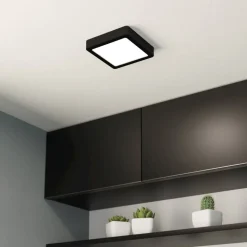 LED-loftslampe Fueva 5 IP44 3000K sort 16x16cm