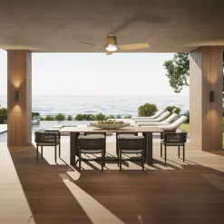 LED-loftventilator Ushuaia træ DC støjsvag Ø 134 cm CCT