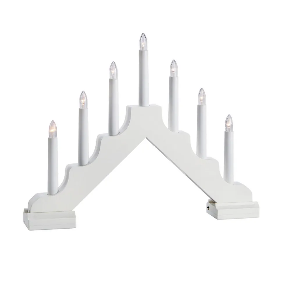 LED-lysestage Evelin i træ, 7 lyskilder, hvid