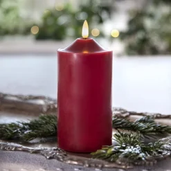 LED-lysflamme, højde 17 cm, rød ægte voks, batteridrevet