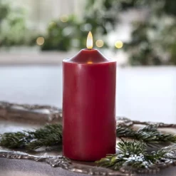 LED-lysflamme, højde 17 cm, rød ægte voks, batteridrevet
