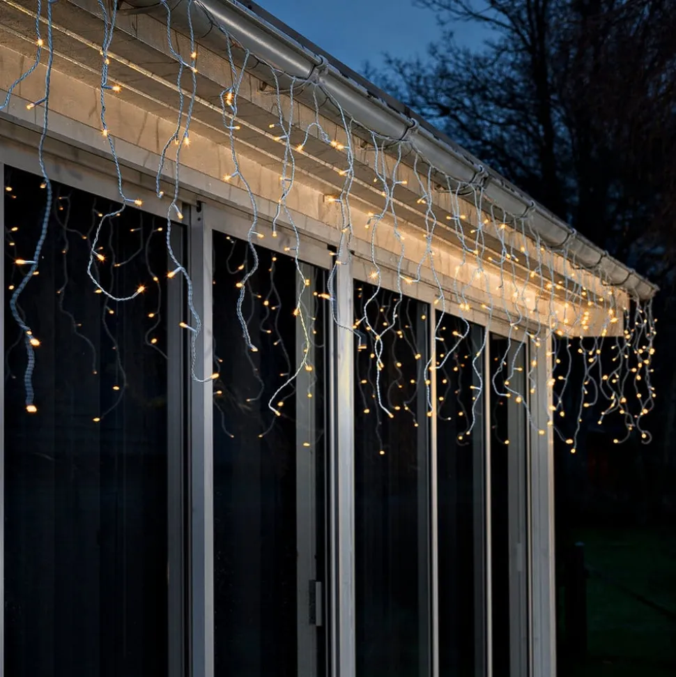 LED-lysgardin ice rain amber white 5m