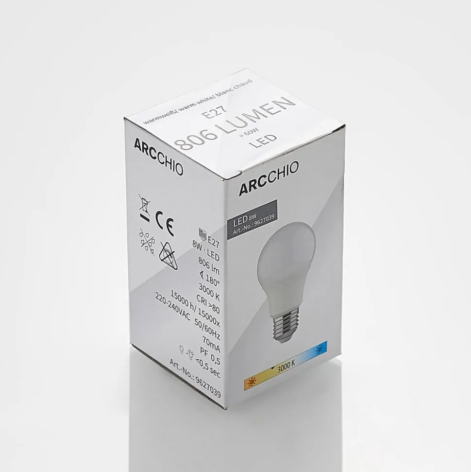 LED-pære E27 A60 8 W 3.000 K opal, sæt med 10 stk