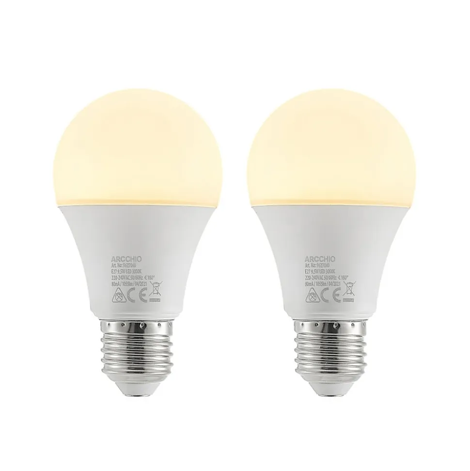 LED-pære E27 A60 9,5 W 3.000 K opal, sæt med 2 stk