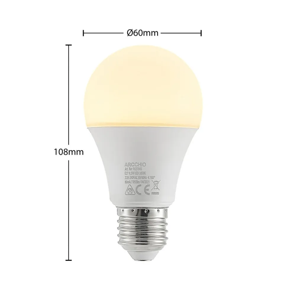 LED-pære E27 A60 9,5 W 3.000 K opal, sæt med 2 stk