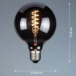 LED-pære, E27, G125, røgfarvet, 4 W, 1800 K, 60 lm