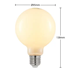 LED-pære E27 8W 2.700K G95 Globe, dæmpbar, opal