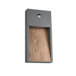 LED-sensor-udendørs LED-væglampe SALMON, trælook, højde 33 cm IP44