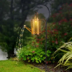 LED-solcellelampe 336523, guld, vandkande, jordspyd, metal