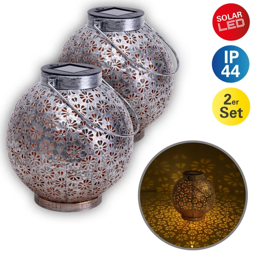 LED-solcellelampe 52854, sølv, metal, 20 cm, IP44, 2 stk