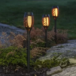 LED-solcellelampe Flame Mini i sæt af 3