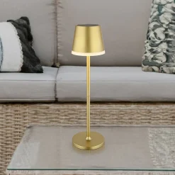 LED-solcellelampe, metal, guldfarvet, højde 41 cm, IP44