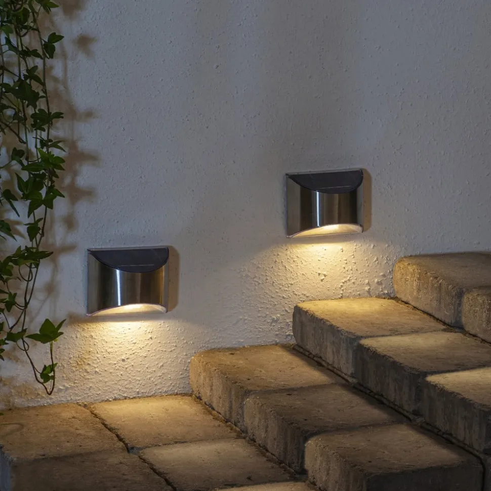 LED-solcellelampe til vægmontering Wally, sølv, 2 stk. sæt