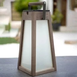 LED-solcellelygte Tecka, teaktræ Duratec grå 39 cm