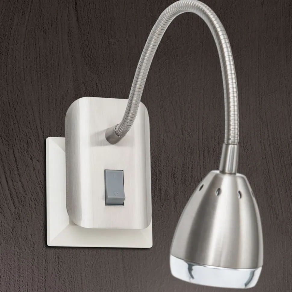 LED-stikkontaktlampe Manvel med kontakt, nikkel