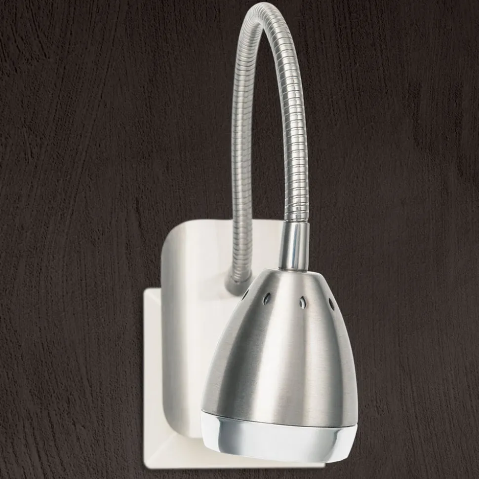 LED-stikkontaktlampe Manvel med kontakt, nikkel