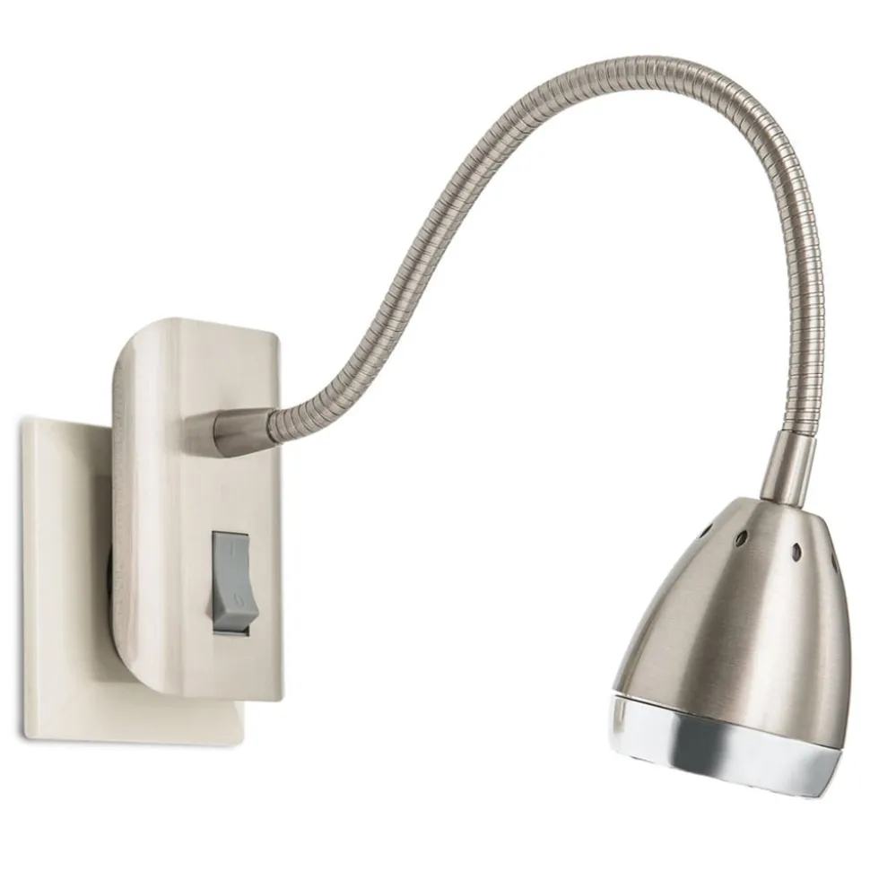 LED-stikkontaktlampe Manvel med kontakt, nikkel