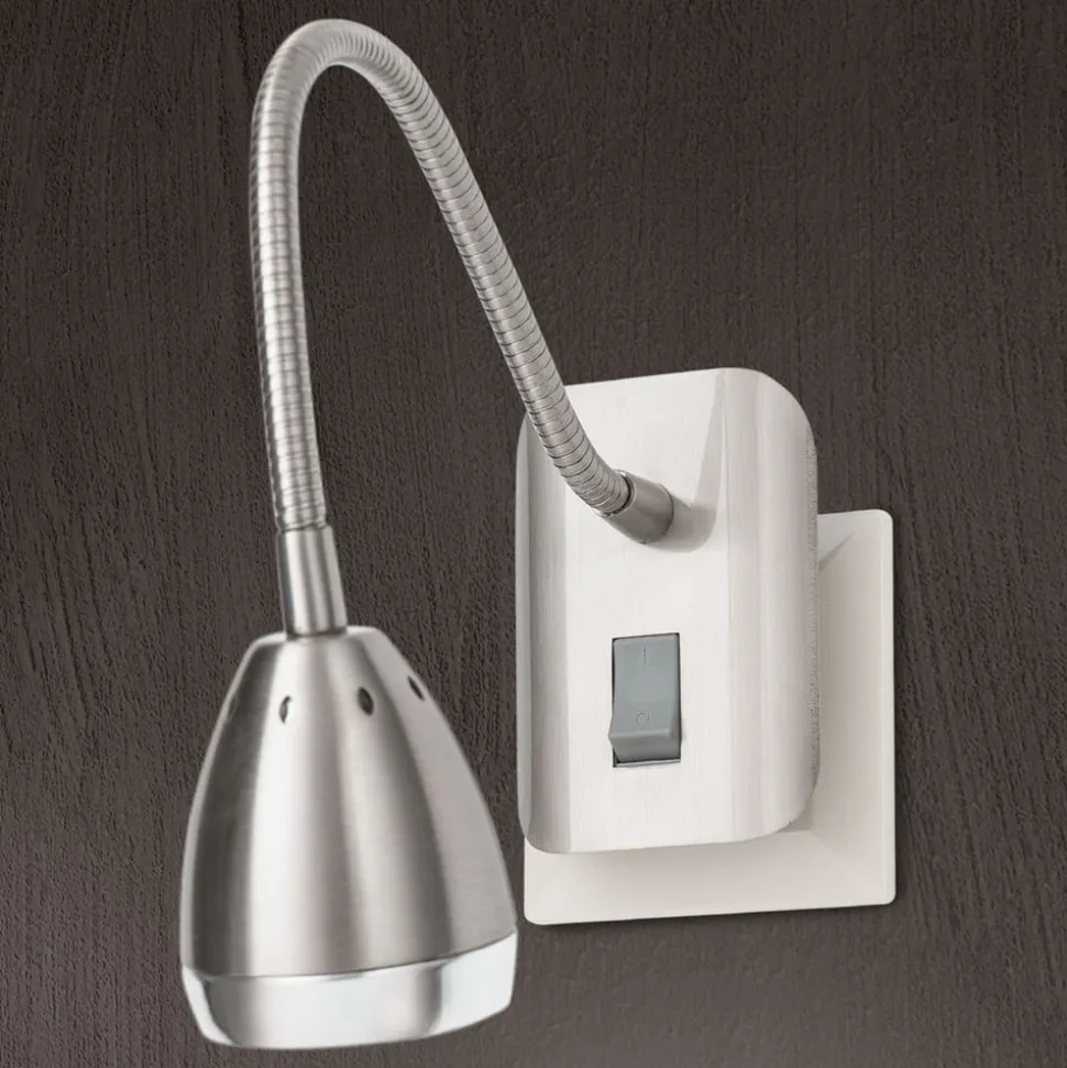 LED-stikkontaktlampe Manvel med kontakt, nikkel