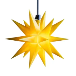 LED-stjerne, ude, 18-takket, Ø 12 cm, batteri, gul